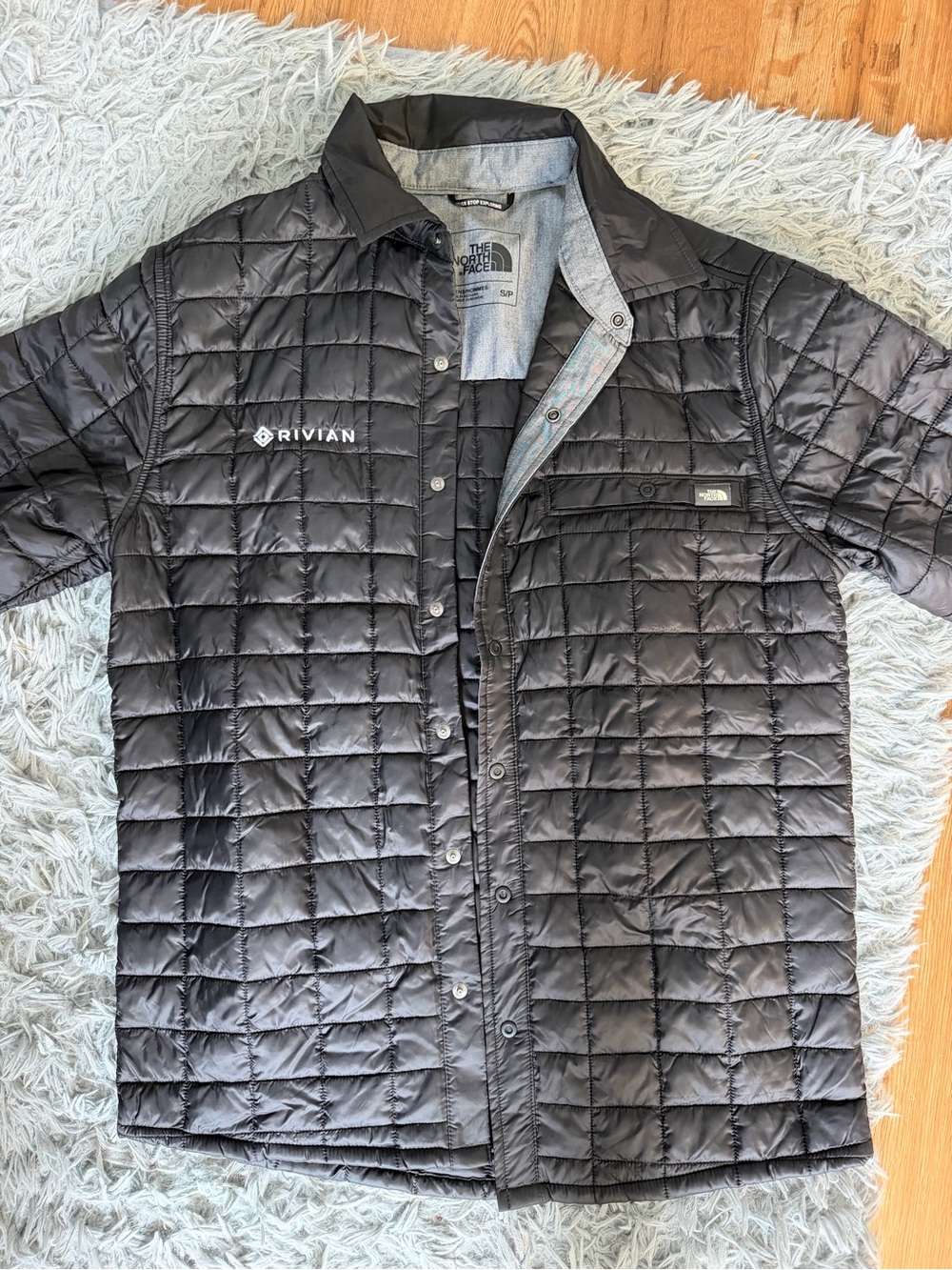 The North Face Black Quilted Insulated Shirt Jacket with Rivian Logo